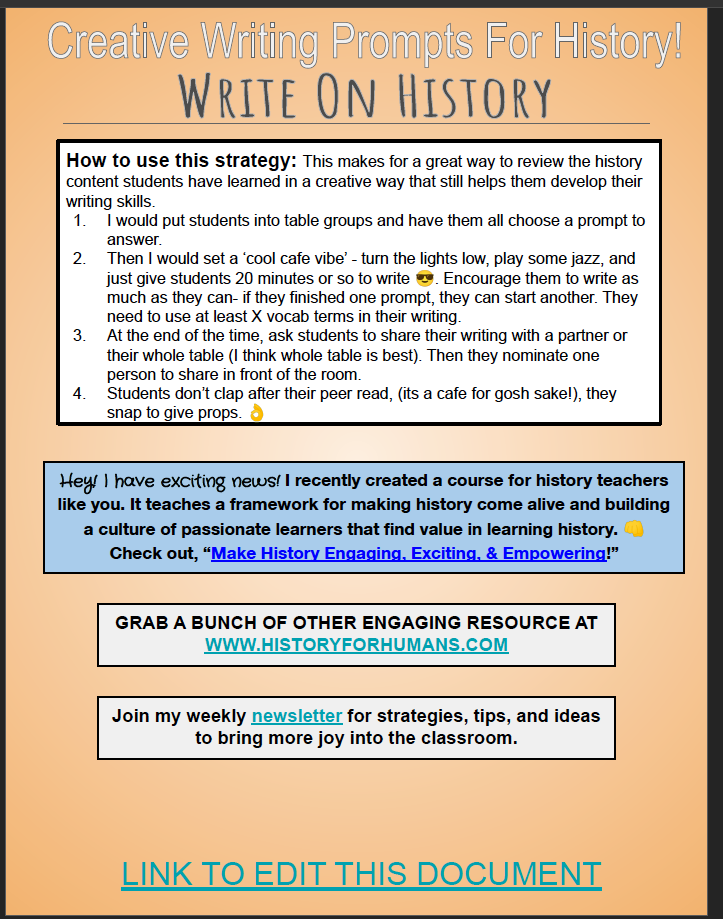 Creative Writing Prompts For History Class – History For Humans