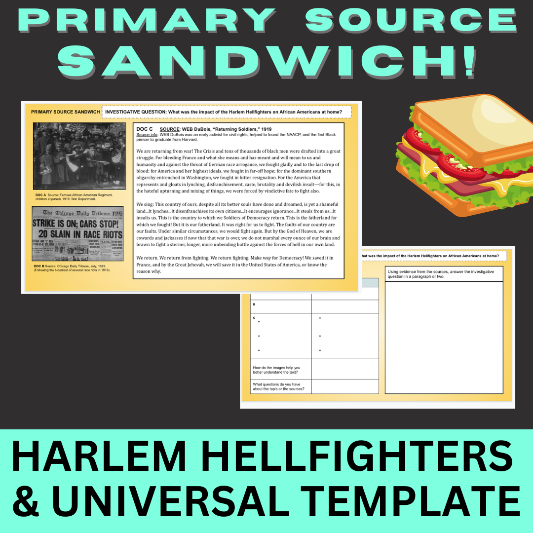Primary Source Sandwich- Harlem Hellfighters & Universal Template!